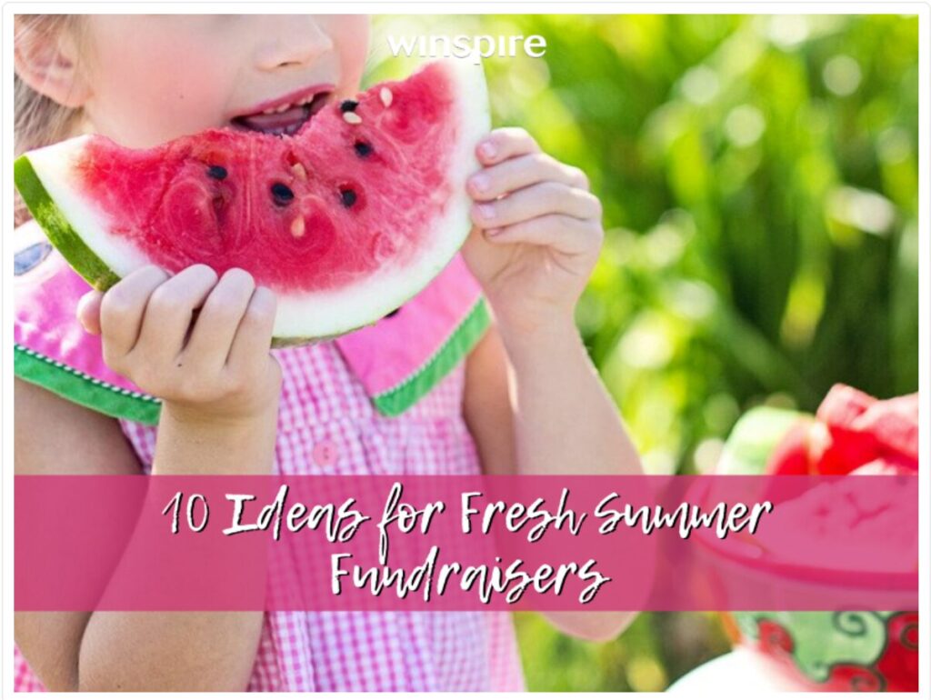 Child enjoys watermelon slice in promotional image for summer fundraisers.